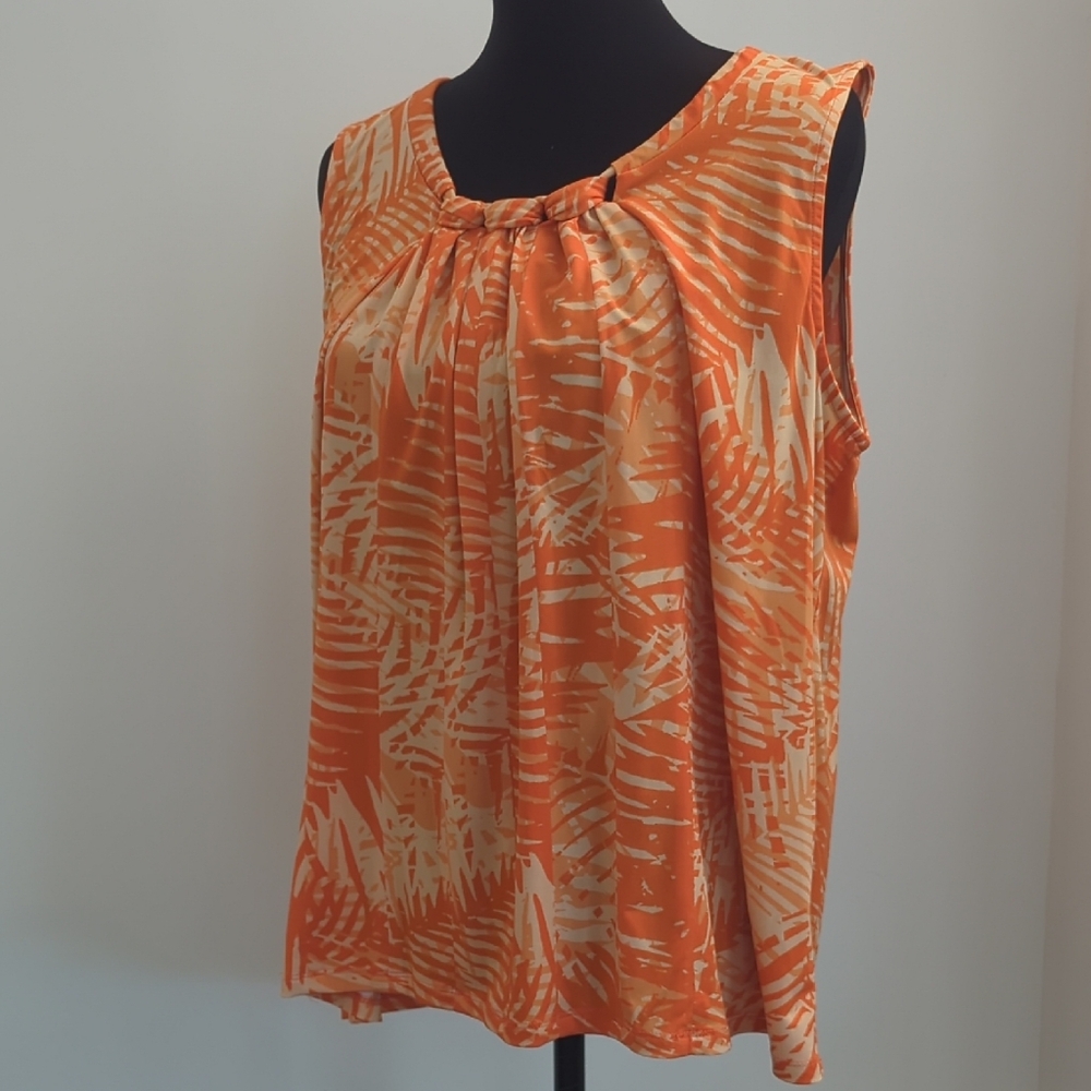 Ellen Tracy Orange & Cream Palm-Print Sleeveless Camisole